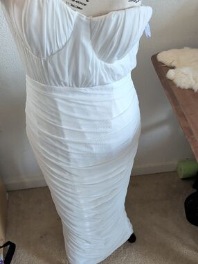 Club L London White Strapless Ruched Bustier Dress